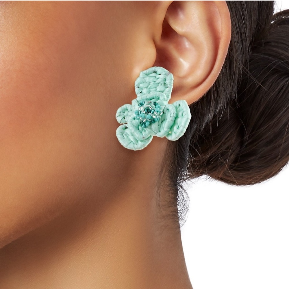 Oscar De La Renta Raffia Clip Earrings